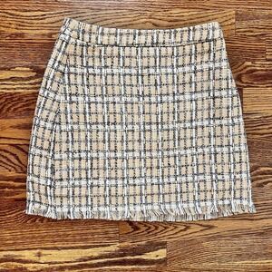 Anthropologie English Factory Tweed Lined Mini Skirt Bottom Hem Fringe Sz S NWT